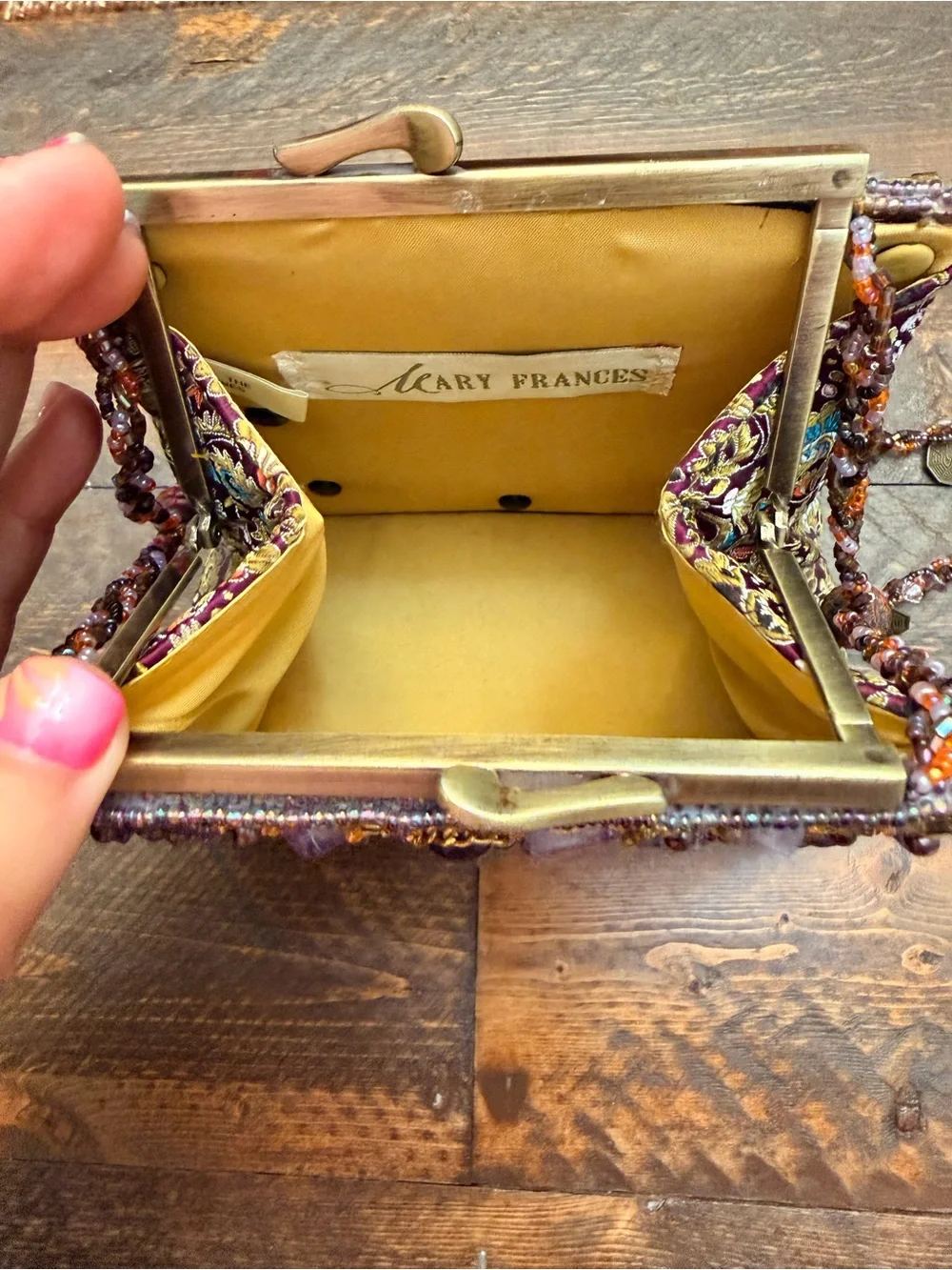 Rare Vintage Collectible Mary Frances Gilded Age Beaded Amethyst Frame Bag GUC